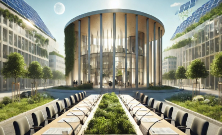 Policy & Regulation overnment or corporate meeting space focused on sustainability policies and green initiatives.